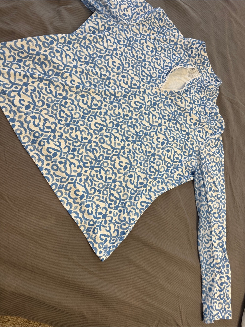 Gottex Blue and White Long-Sleeve half zip Top
